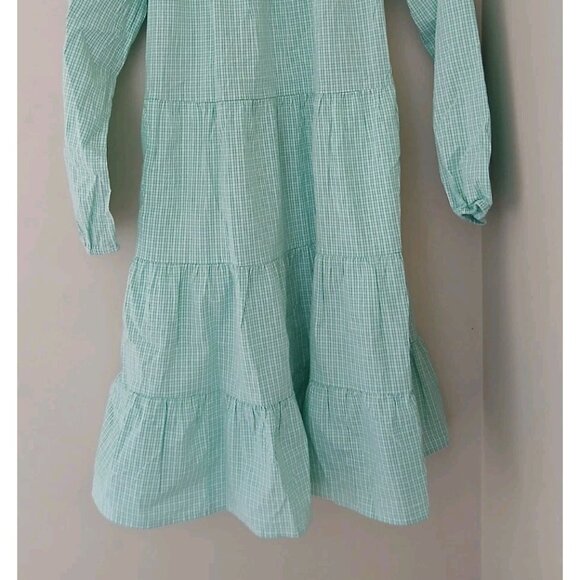 J. Crew Gingham Cotton-blend Poplin Raglan Tiered Mini Dress - Picture 4 of 9